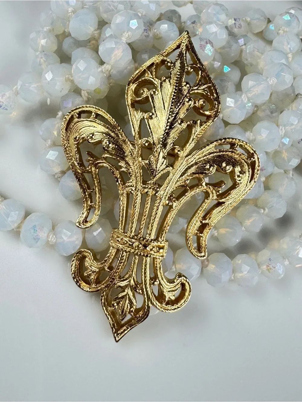 Monet Gold Fleur-de-Lis Filigree Brooch